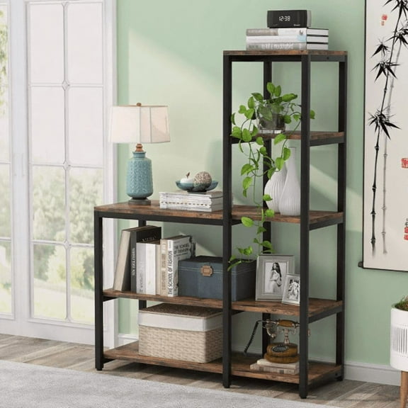 5-Tier L-Shaped Stepped Bookshelf, Metal Frame & MDF, Compact Design for Living Room/Bedroom/Kitchen