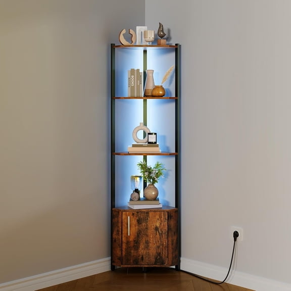 5 Tier LED Corner Shelf with Lights, with LED Strips, Adjustable Brightness Corner Display Shelf for Bedroom, Living Room, Home Office - Easy Assembly, Space-Saving Storage