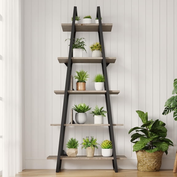5-Tier Ladder Bookshelf, 71 Inch Tall Bookcase, Open Display Shelf with Storage Rack for Living Room, Office, Bedroom, Kitchen