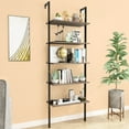 thumbnail image 1 of 5 Tier Ladder Bookshelf w/ Metal Frame, Tall Bookcase Shelf Storage Organizer, Rustic Display Shelf Book Storage Flower Stand, Wall-Mounted Storage Shelf for Bedroom Living Room Home Office, T1715, 1 of 7