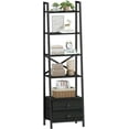 thumbnail image 1 of 5-Tier Ladder Shelf with 2 Drawers,Narrow Bookshelf Storage Shelves,Industrial Bookcase Freestanding Shelf Units for Bedroom,Living Room,Bathroom,Home Office,Balcony,Wood Metal, Black Oak, 1 of 16