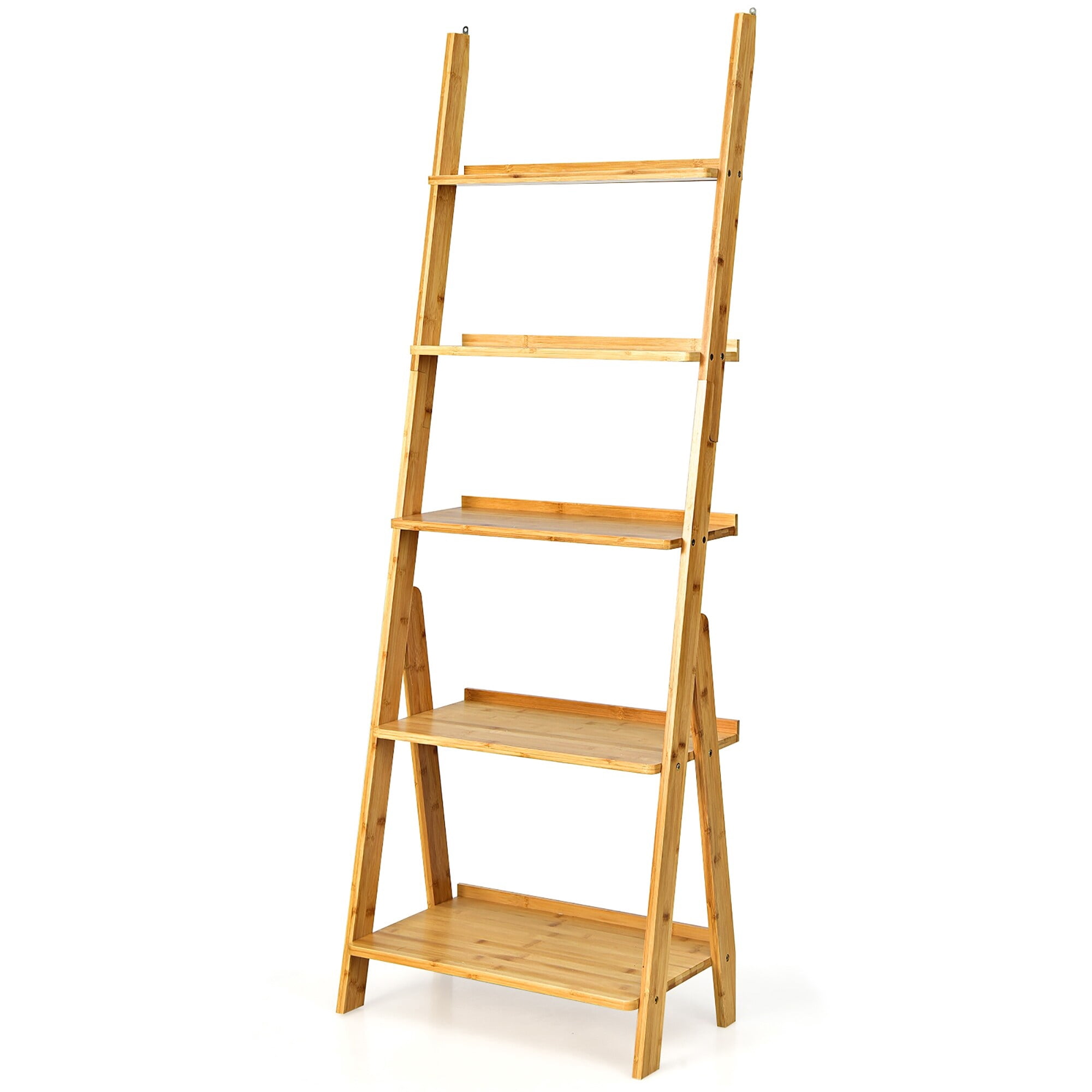 5 Tier Ladder Shelf Freestanding Display Leaning Storage Shelves Natural