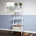 thumbnail image 1 of 5-Tier Ladder Shelf – Leaning Book Case – Bookshelf for Bedroom, Living Room, or Kitchen Shelving, White, 1 of 10