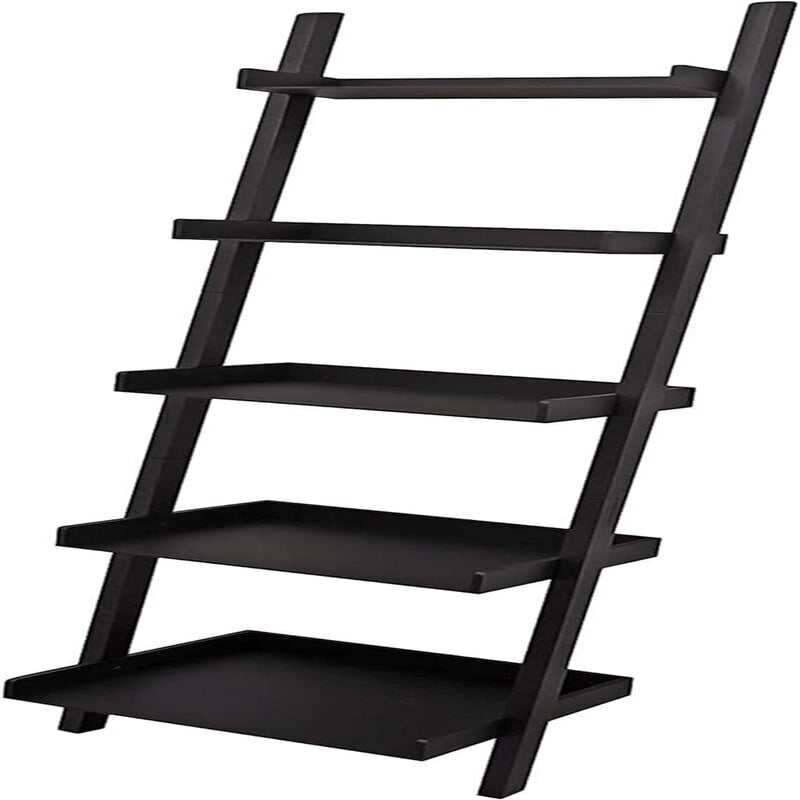 Black MDF 66" Tall 5-Tier Ladder Shelf