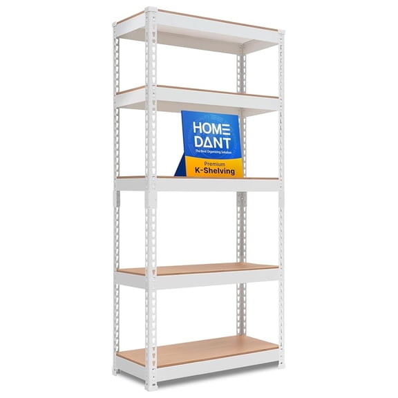 5 Tier Laminated White Boltless Metal Shelving Unit Adjustable Garage Storage Utility Rack Heavy Duty Shelves Organization Multipurpose Shelf Warehouse Pantry 28" W x 12.3" D x 59.5" H 1Pack