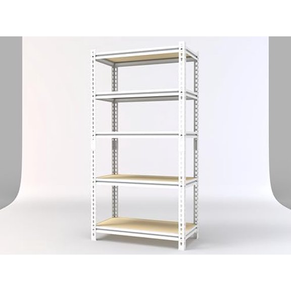 5 Tier Laminated White Boltless Metal Shelving Unit Adjustable Garage Storage Utility Rack Heavy Duty Shelves Organization Multipurpose Shelf Warehouse Pantry 35" W x 16" D x 72" H 1Pack
