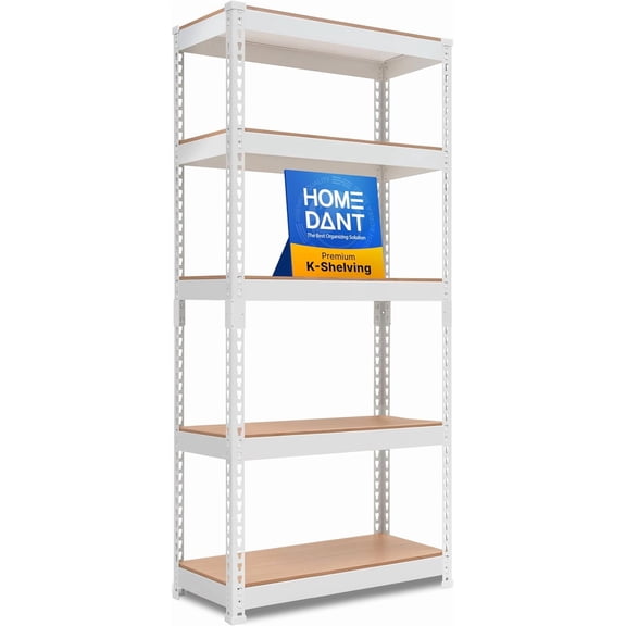5 Tier Laminated White Boltless Metal Shelving Unit Adjustable Garage Storage Utility Rack Heavy Duty Shelves Organization Multipurpose Shelf Warehouse Pantry 28" W x 12.3" D x 59.5" H 1Pack
