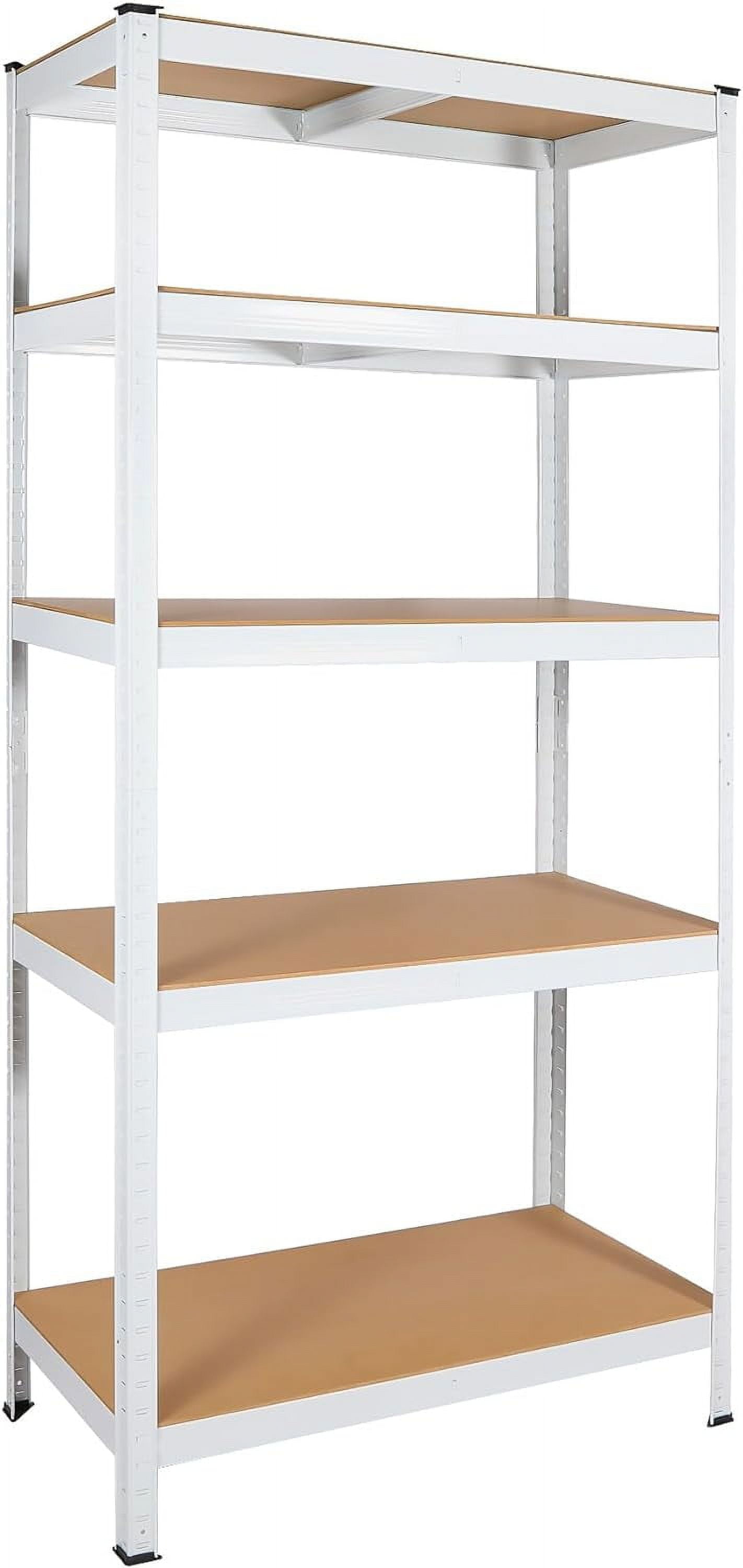 5 Tier Laminated White Metal Shelving Unit, Adjustable Heavy Duty Storage Utility Rack, Multipurpose Organizer for Garage Basement Pantry Warehouse
