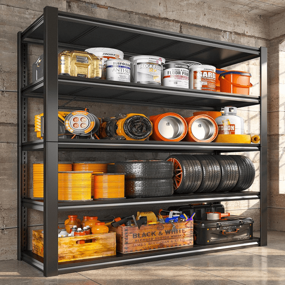 5-Tier Large Garage Shelving, 48“W Heavy-Duty Storage Shelves, 3300 LBS Industrial Shelving, Adjustable Metal Shelves for Garage, Warehouse, School, Commercial, Business, 87”H x 24”D