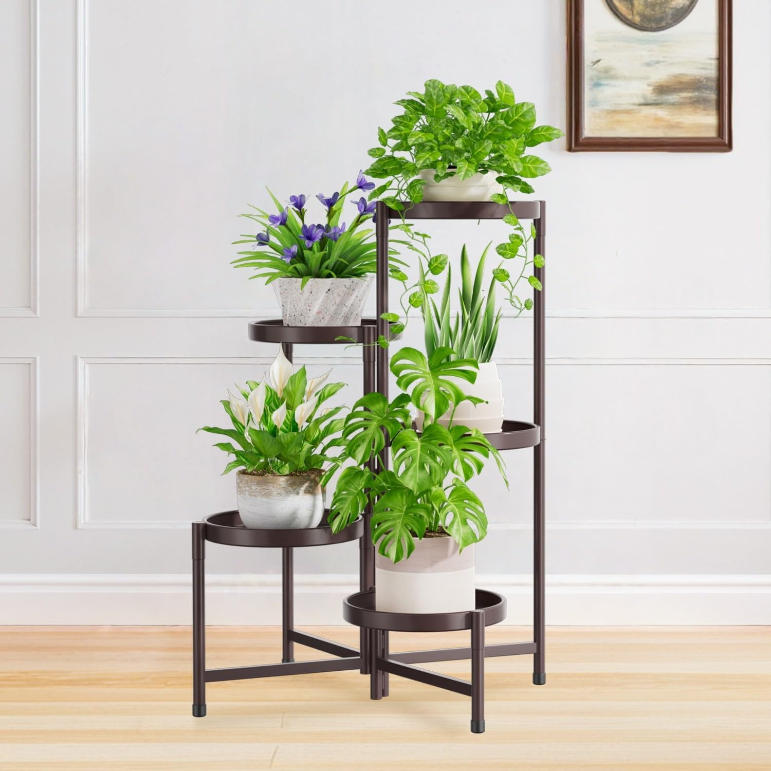 5 Tier Large Plant Stand Indoor, 10 Inch Wide Tall Corner Metal Plant ...