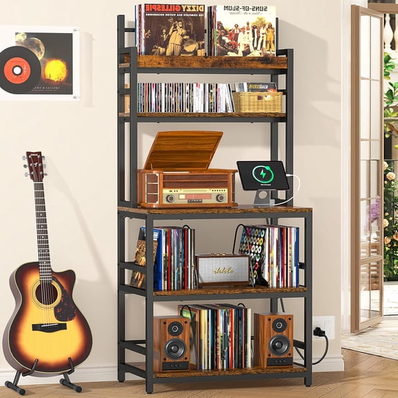 5-Tier Large Record Player Stand with Vinyl Storage Shelf, Turntable Cabinet Holds 400+ Albums, for Living Room and Bedroom