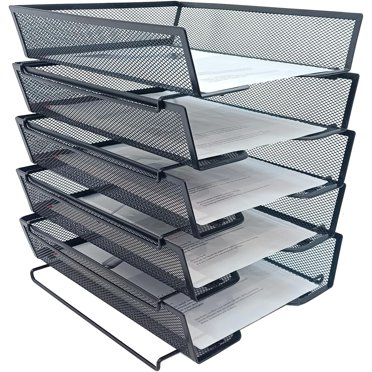 5 Tier Metal Letter Tray Desk Organizer - Black, Stackable Paper Sorter For Office Supplies