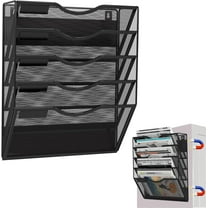 5-Tier Magnetic File Holder, No Drilling Installation File Cabinet Organizer, Black Magnetic File Organizer, Magazine Rack, Magnetic Paper Holder for Refrigerator, File Cabinets, Whiteboard