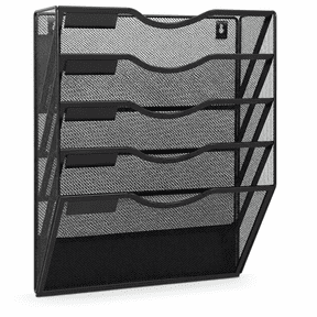 5-Tier Magnetic Wall File Organizer, Metal Mesh Hanging File Holder for Refrigerator File Cabinet Whiteboard, No Drilling Mail Paper Document Storage Rack, Black, 12x4x15 Inches