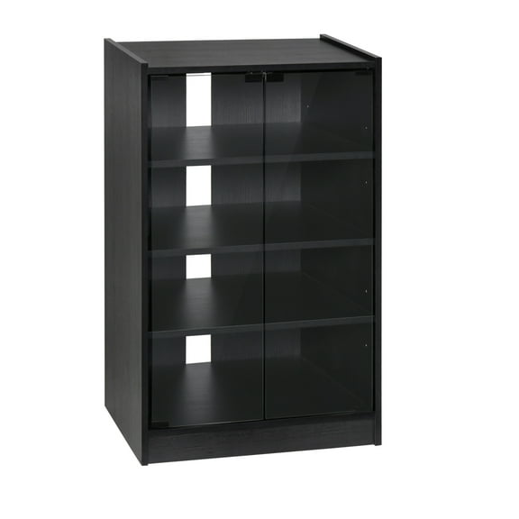 5-Tier Media Stand Cabinet with 3-Level Adjustable Shelves, Tempered Glass Doors, and Cable Management, Distressed Black