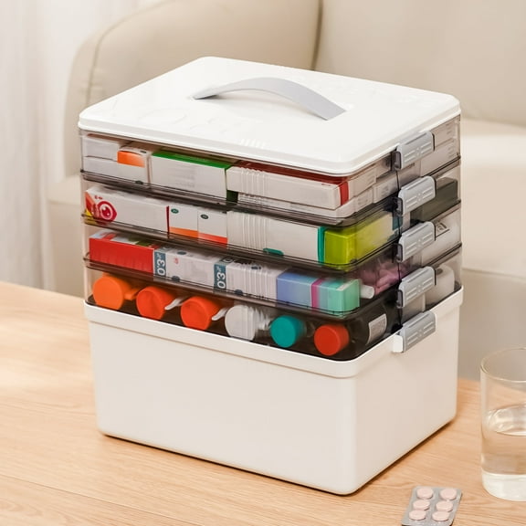 5 Layer Stackable storage bins with lid Stack & Carry Box Plastic Portable Handled with Removable Tray for Craft Adult