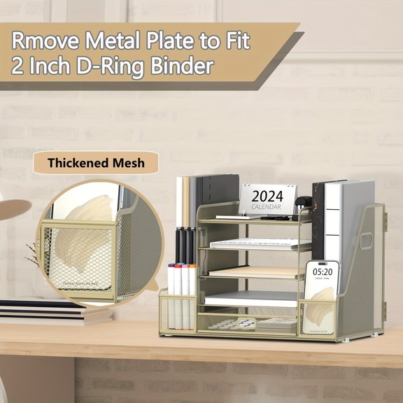 5-Tier Mesh Desk Organizer with Magazine Holder, Iron Drawer & File Storage for Office, Home