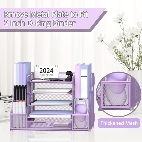 5-Tier Mesh Desk Organizer with Magazine Holder, Iron Drawer & File Storage for Office, Home