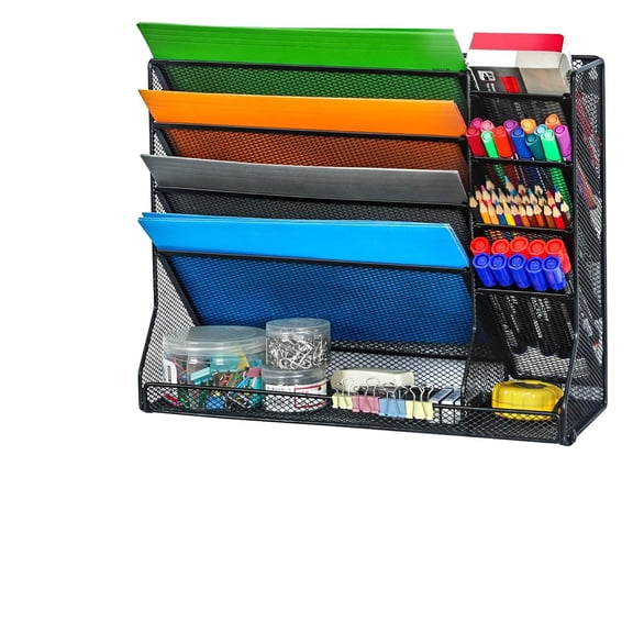 5 Tier & Metal Black File Organizer, Wall Mounted or Desktop Use