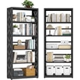 thumbnail image 1 of 5 Tier Metal Bookshelf, 55" Tall Bookcase, Large Heavy Duty Bookshelf with Adjustable Shelves and Book Stopper for Library, Living Room, Home Office, Bedroom, Black(55" H*23" W*10" D), 1 of 9