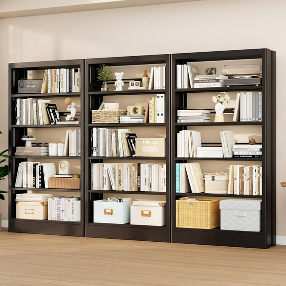 5 Tier Metal Bookshelf, 71” Tall Black Bookcase with Adjustable Storage Shelves, Heavy Duty Book Shelf with Bookends, Freestanding Open Large Book Case for Living Room, Study, Library, Office