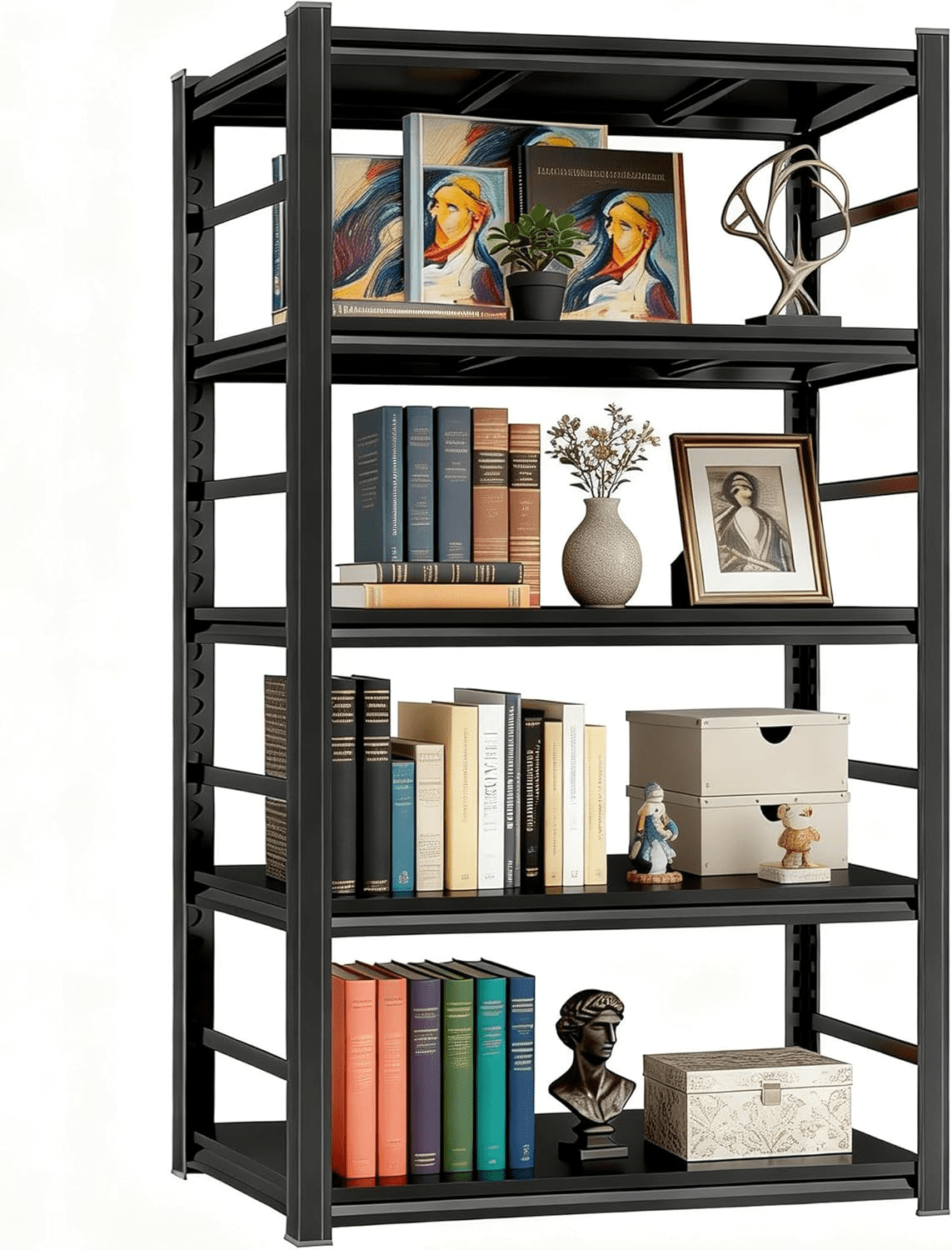 5 Tier Metal Bookshelf, Large Storage Shelves,48 