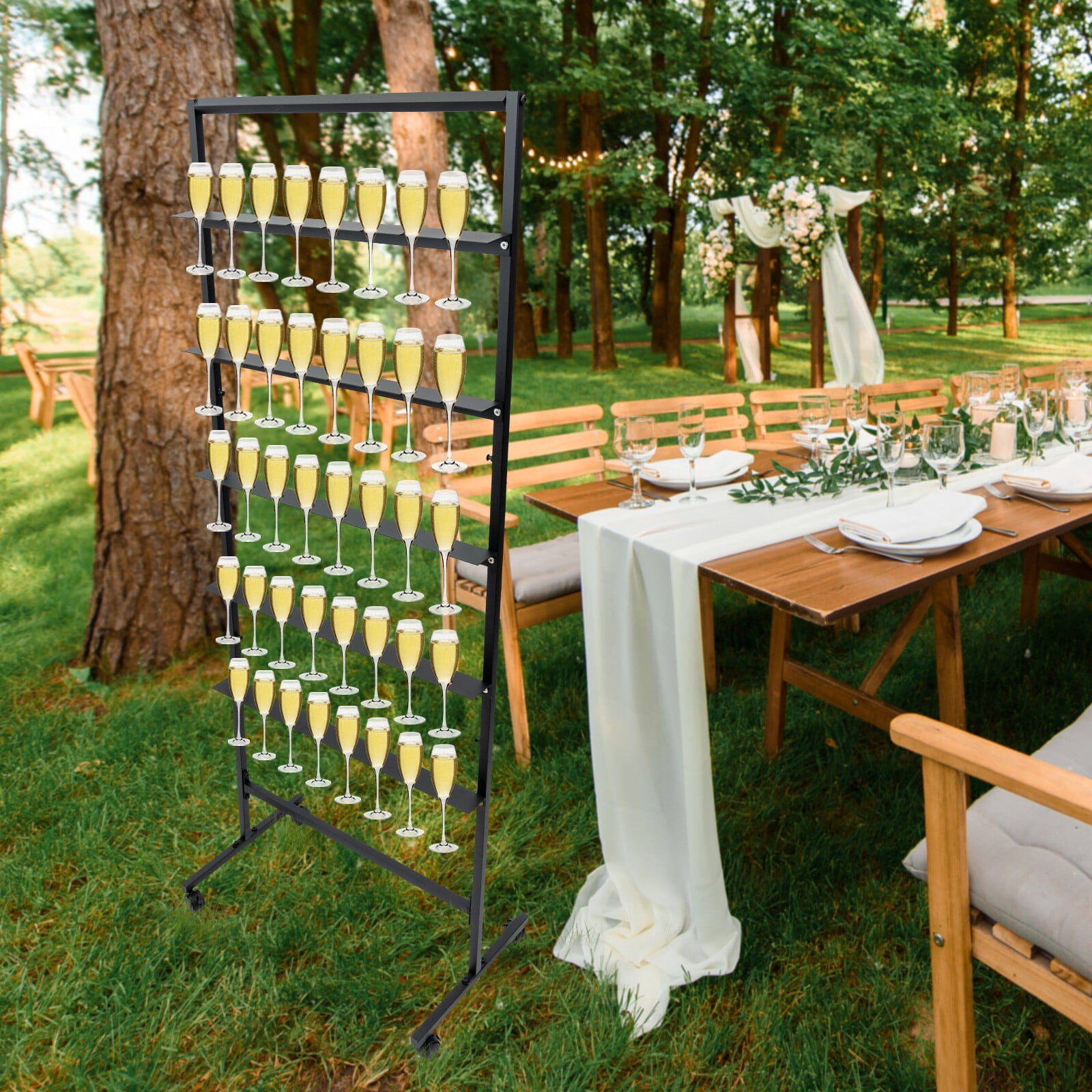 5-Tier Metal Champagne Flutes Display Stand, Champagne Wine Glass Holder for Wedding Occasions, Parties