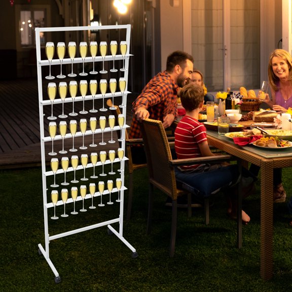 5-Tier Metal Champagne Wall Holder Champagne Flutes Display Stand Hold 40 Glass 66*40*172cm for Bars, Wedding Occasions, Parties