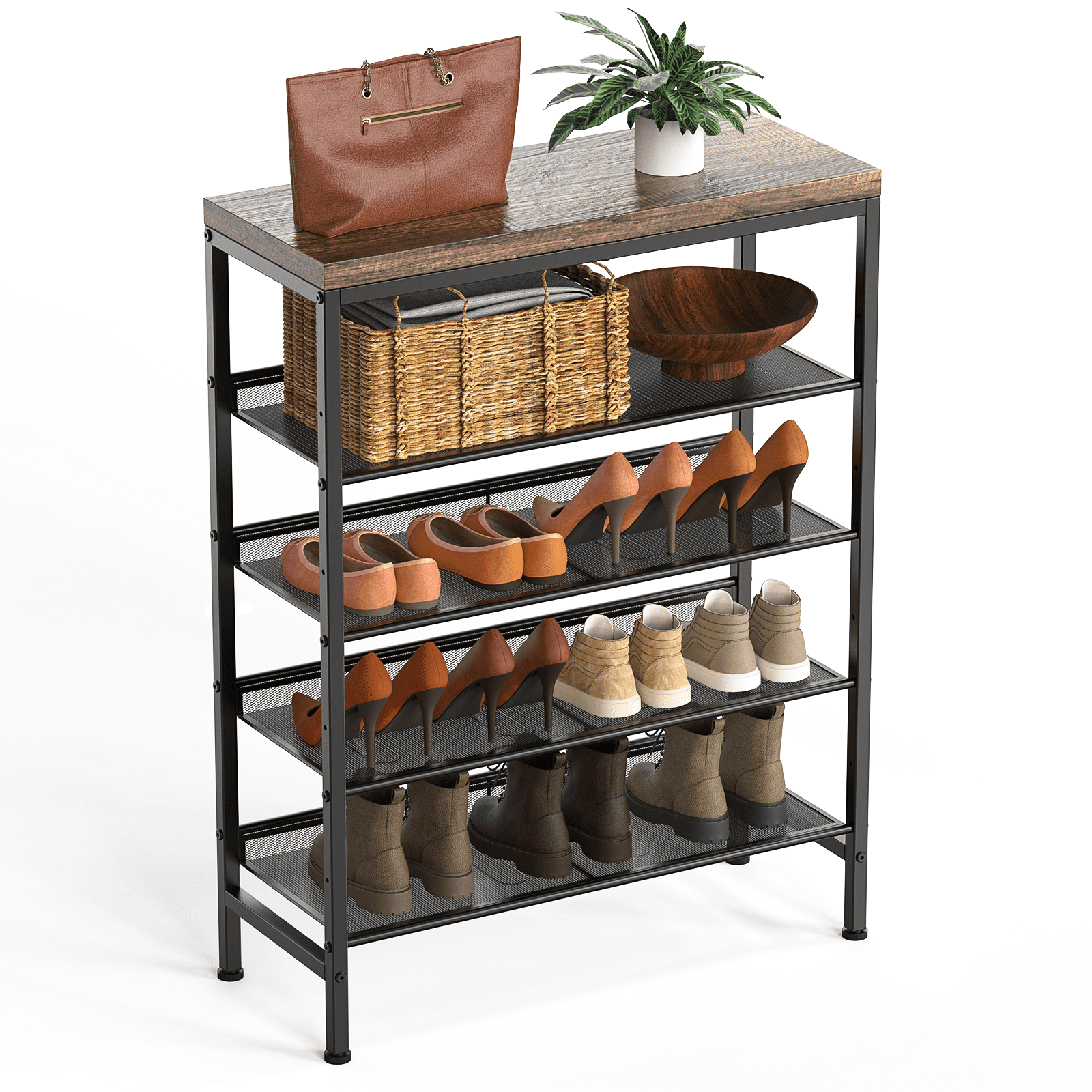 5Tier Metal Entryway Shoe Rack Bench Shoe Storage Organizer Holds 16