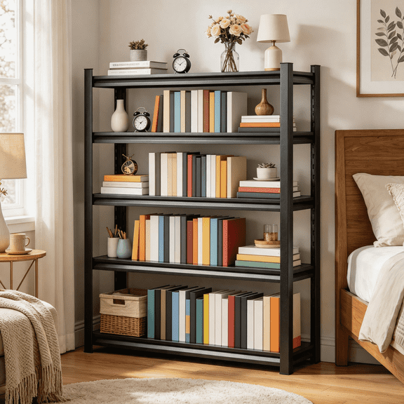 5-Tier Metal Garage Shelving,63"Hx40"W Steel Storage Rack,Adjustable Warehouse Shelves,Modern Book Shelf,Bolt-Free Deep Bookcase for CDs Movies,Plant Shelf in Living Room,Bedroom,Kitchen,Office