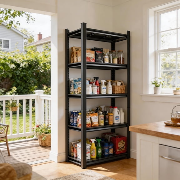 5-Tier Metal Garage Shelving Heavy Duty, Adjustable Storage Rack, Steel Shelving, 3000 lb, Dual-Layer Column with Reinforced Ribs, Industrial Shelf for Home Garage Office, 72" H x40" W x 18" D,Black