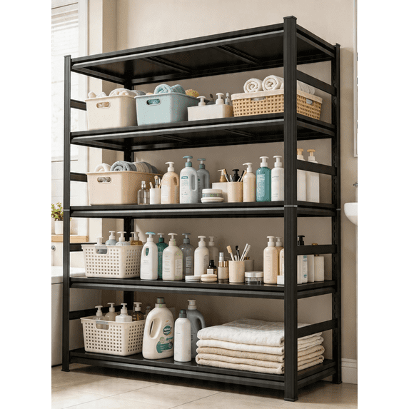 5-Tier Metal Garage Shelving Unit 72"H x 48"W x 24"D,Heavy Duty Storage Shelves, 3000 lbs Adjustable Industrial Shelving, Standing Shelf Units for Warehouse, Kitchen, Basement, Double-Layer Columns