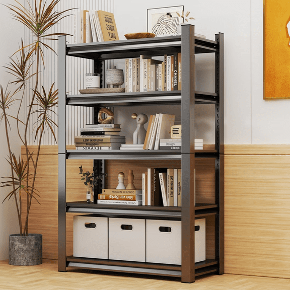 5-Tier Metal Garage Shelving Unit, Heavy Duty Adjustable Storage shelves, Steel Shelving, 3000 lbs Capacity, Industrial Shelves for Heavy Tools and Equipment, Ideal for Garage, Basement, 54"H