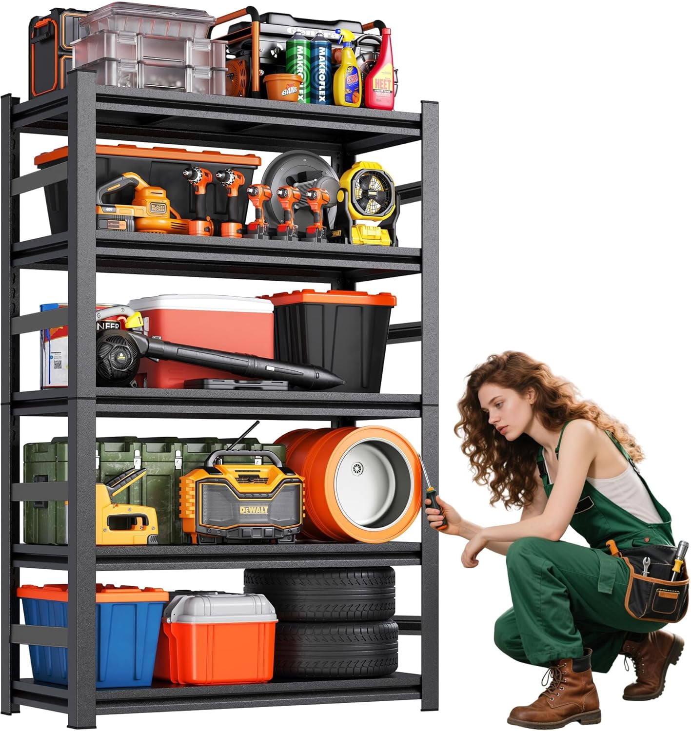 5 Tier Metal Garage Shelving Unit Heavy Duty Storage Rack, Adjustable ...