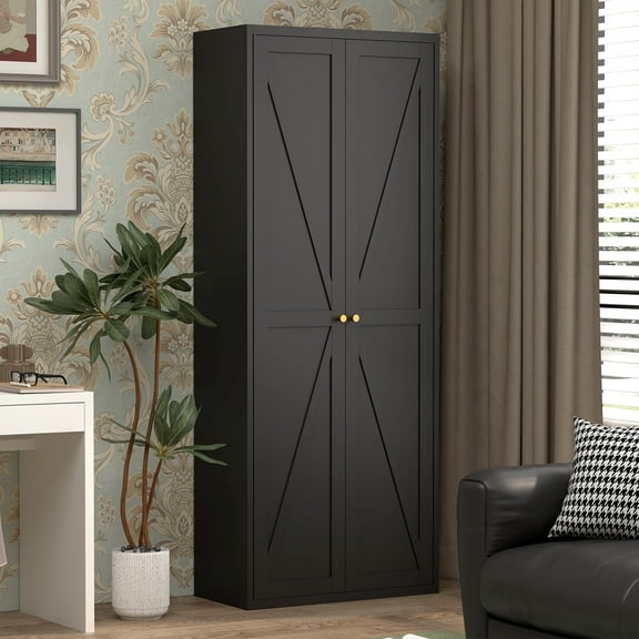 5-Tier Metal Kitchen Pantry Storage Cabinets with 2 Doors and 4 Adjustable Shelves,71" Black Food Cupboard for Kitchen,Dining Room