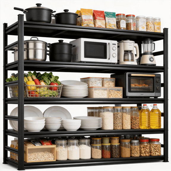 5 Tier Metal Kitchen Shelves Utility,36"Wx72"H Adjustable Storage Shelving Unit,3000LBS Pot Rack Organizer,Thickened Double-Layer Posts,for Pantry,Basement,Bathroom,Warehouse,Closet,Black,16"D