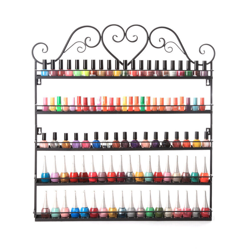 5-Tier Metal Nail Polish Rack Wall Mounted Display Organizer Holder 180 ...