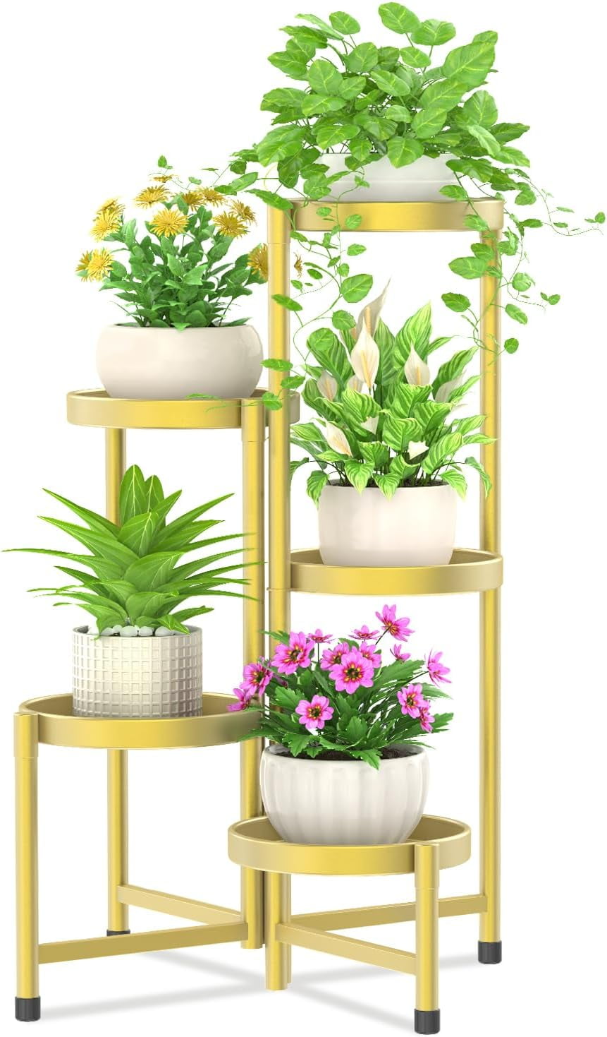 5 Tier Metal Plant Stand for Indoor Outdoor, Foldable Corner Tall Plant ...