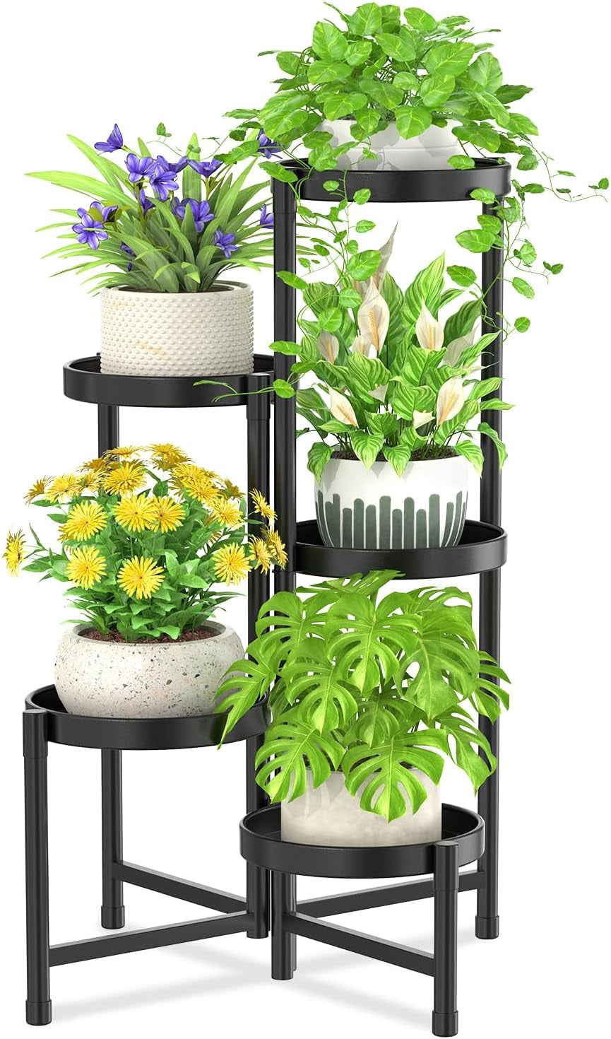 5 Tier Metal Plant Stand for Indoor Outdoor, Foldable Corner Tall Plant ...