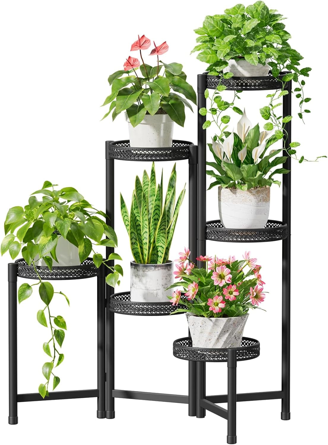 5 Tier Metal Plant Stand for Indoor Outdoor, Foldable Corner Tall Plant ...