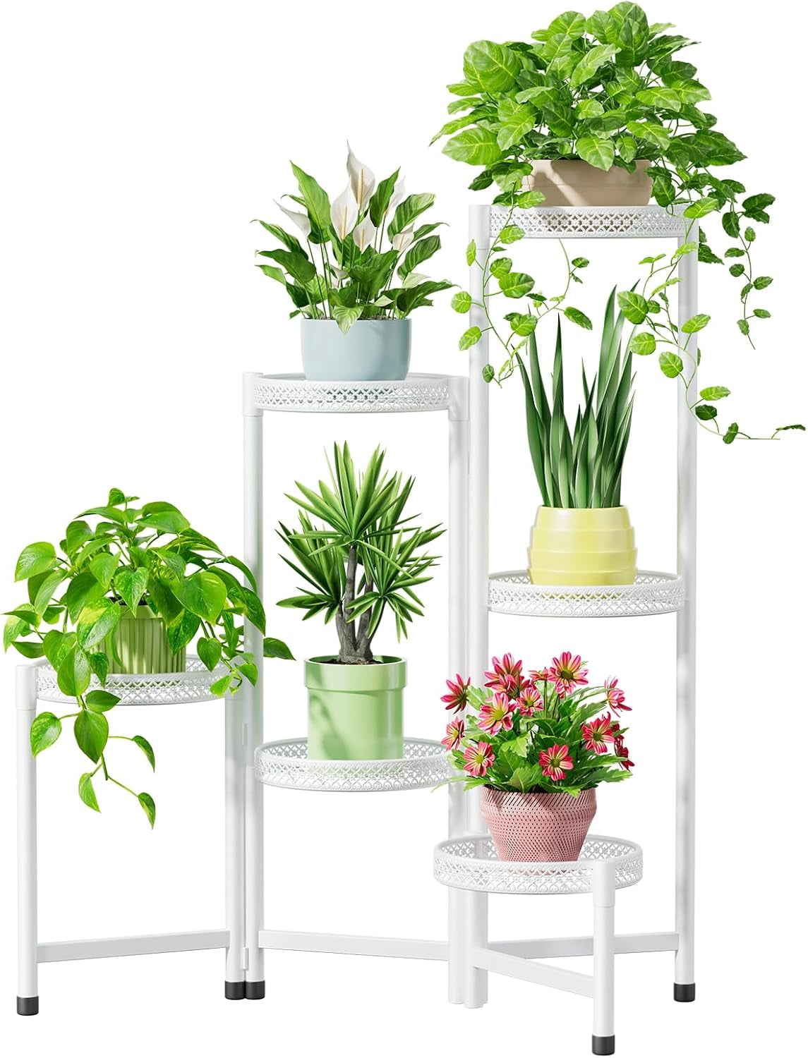 5 Tier Metal Plant Stand for Indoor Outdoor, Foldable Corner Tall Plant ...