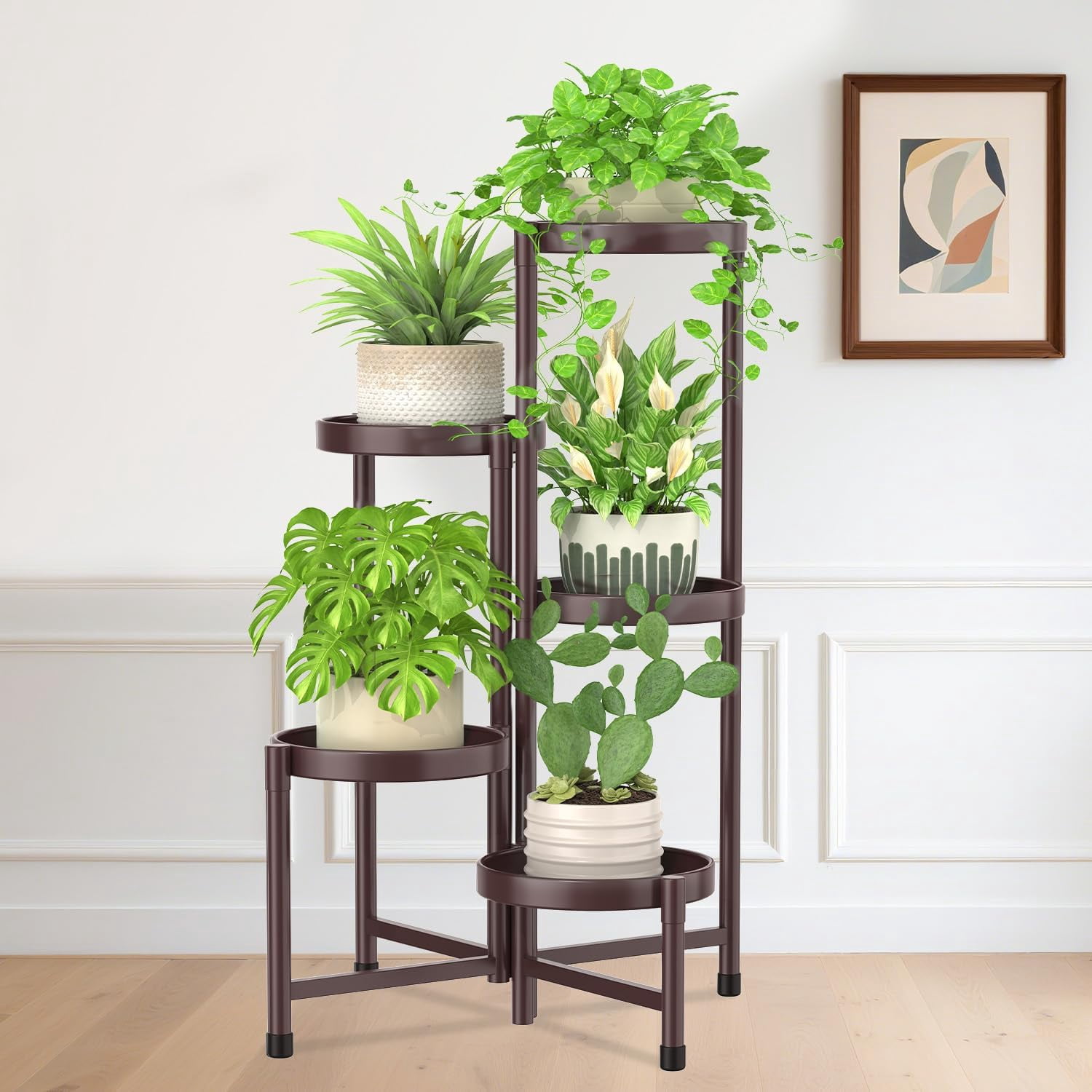 5 Tier Metal Plant Stand for Indoor Outdoor, Foldable Corner Tall Plant ...