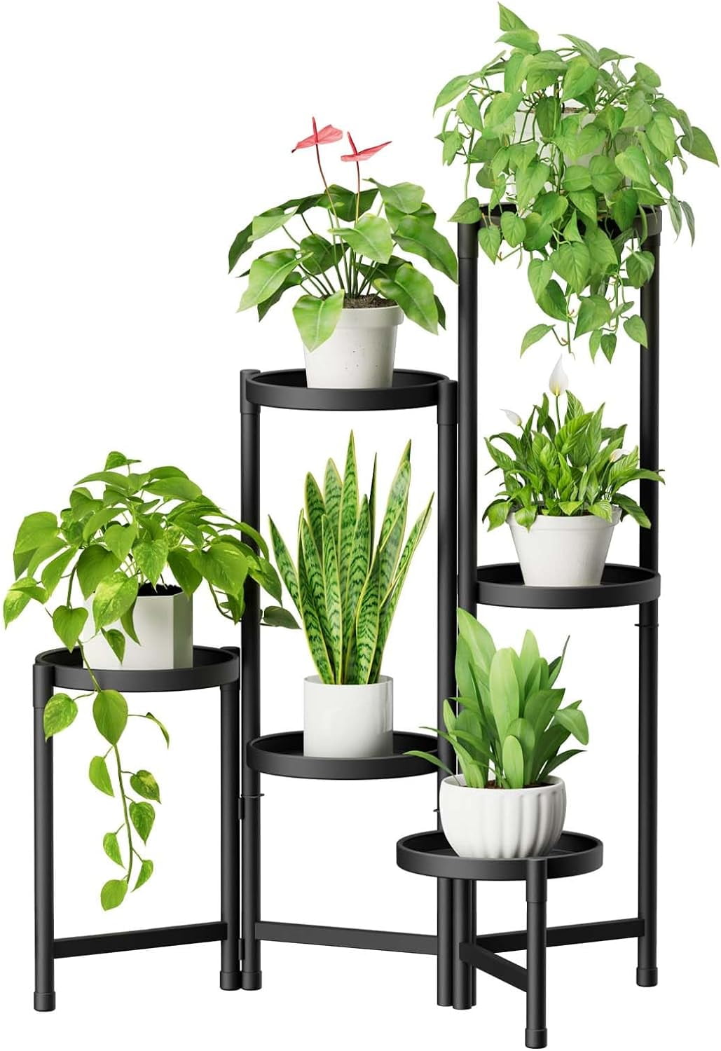 5 Tier Metal Plant Stand for Indoor Outdoor, Foldable Corner Tall Plant ...