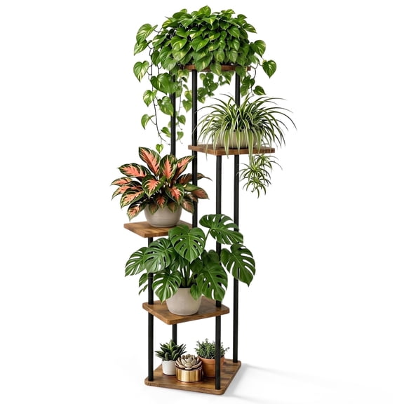 5 Tier Tall Plant Stand for Outdoor Indoor Corner Plant Shelf Plant Rack Plant Holder Flower Holder for 7 Pots, 42"H×18"L×18"W