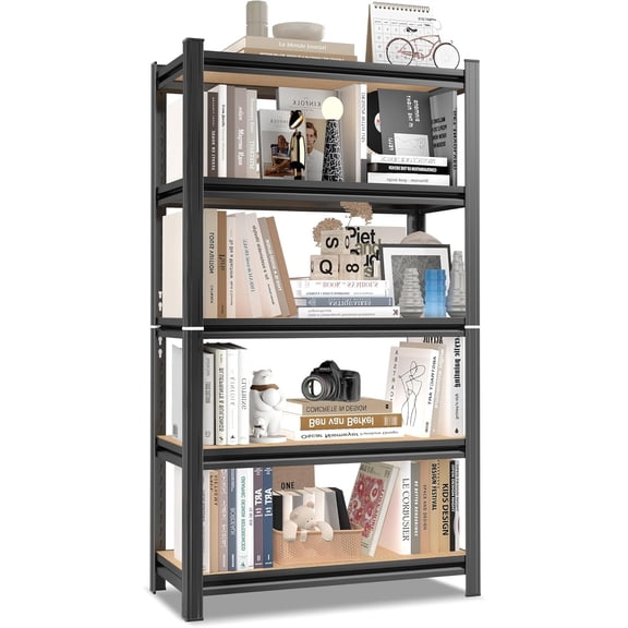 5-Tier Metal Shelf Unit, Heavy-duty adjustable racking units，Rustic Industrial Bookshelf Organizer for Bedroom, Office, Kitchen, and Garage Storage (57.5"Hx29.5"Wx12"D)