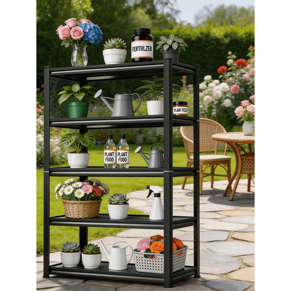 5-Tier Metal Shelving Adjustable Kitchen Storage Rack 36"W x 72"H Metal Storage Shelf Black Shelving Unit 3000LBS Shelvs for Kitchen Pantry Basement Double-Layer Columns Black