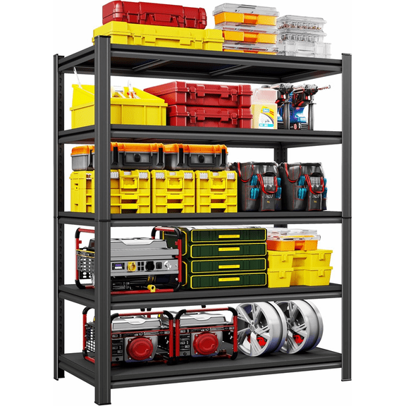 5-Tier Metal Shelving Unit, 3250lbs Adjustable Storage Shelves, Boltless Book Shelf, Shelf Organizer for Kitchen, Living Room, Bathroom, Waterproof Board, 63" H x 46" W x 18" D