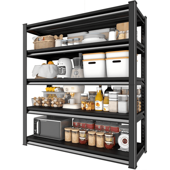 5-Tier Metal Shelving Unit, 3250lbs Adjustable Storage Shelves, Boltless Book Shelf, Shelf Organizer for Kitchen, Living Room, Bathroom, Waterproof Board, 63" H x 48" W x 24" D