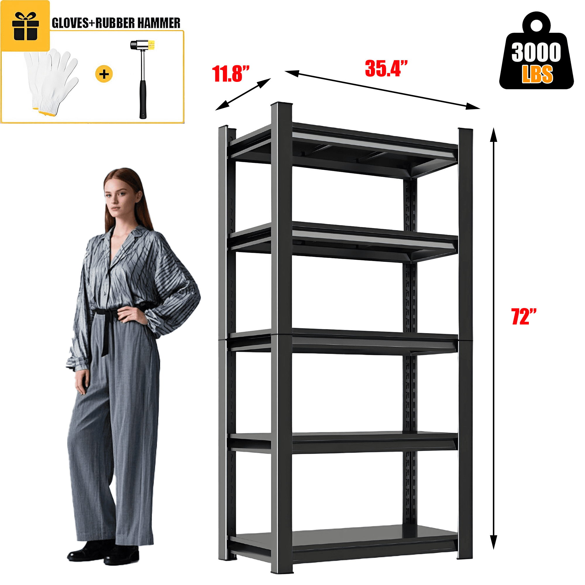 Adjsutable Rack 5-Tier Metal Shelving Unit, 35.4