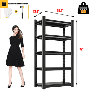 5-Tier Metal Shelving Unit, 35.4"W x 13.8"D x 72"H, Heavy Duty Adjustable Storage Rack, 3000 lbs Load Capacity (Total), for Garage, Basement, Warehouse, Workshop